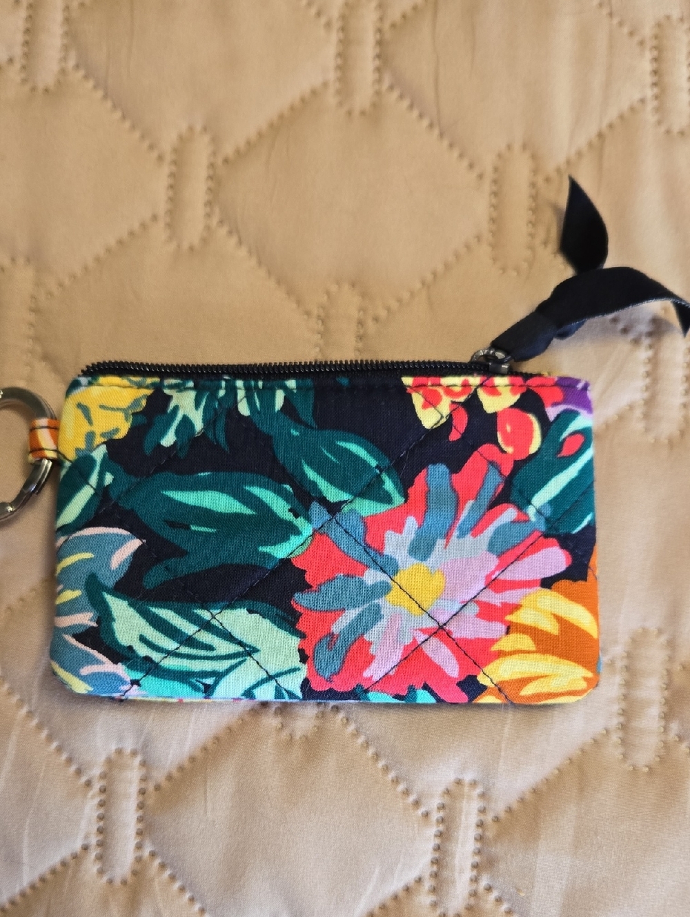 Vera Bradley Yellow Teal Floral Quilted Wristlet